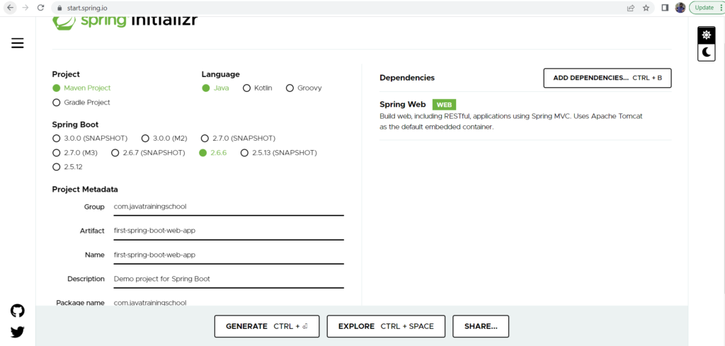 Web application using hot sale spring boot